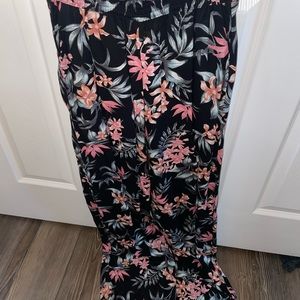 black and floral flowy beach pants